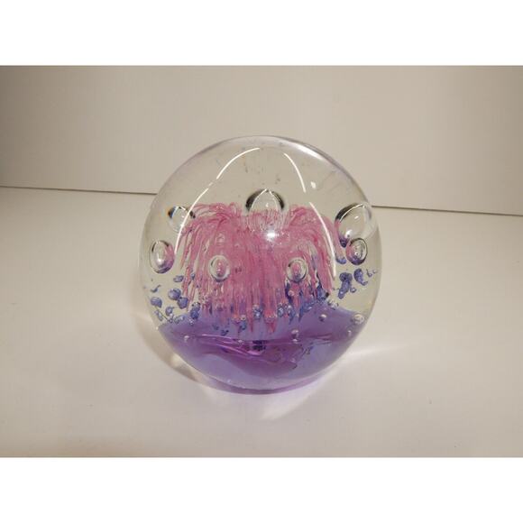 Art Glass Paper Weight Pink Purple Bubbles - Picture 3 of 9